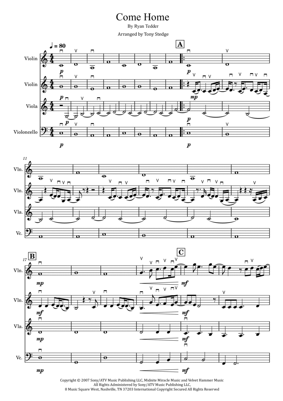 Come Home String Quartet scores gallery preview page 1