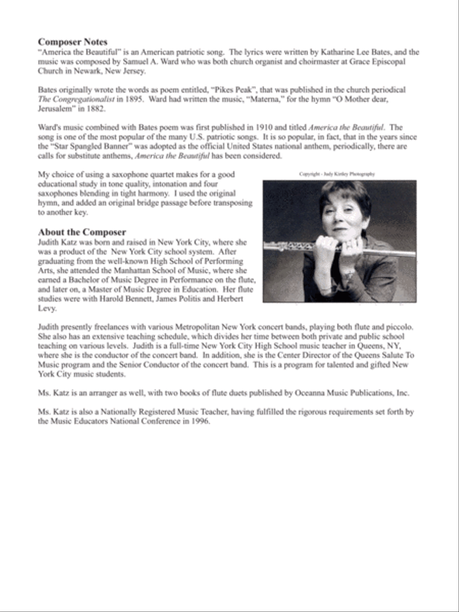 America the Beautiful Saxophone Quartet scores gallery preview page 2
