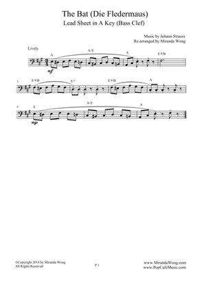 Book cover for The Bat (Die Fledermaus) - Lead Sheet for Cello Solo (Bass Clef)