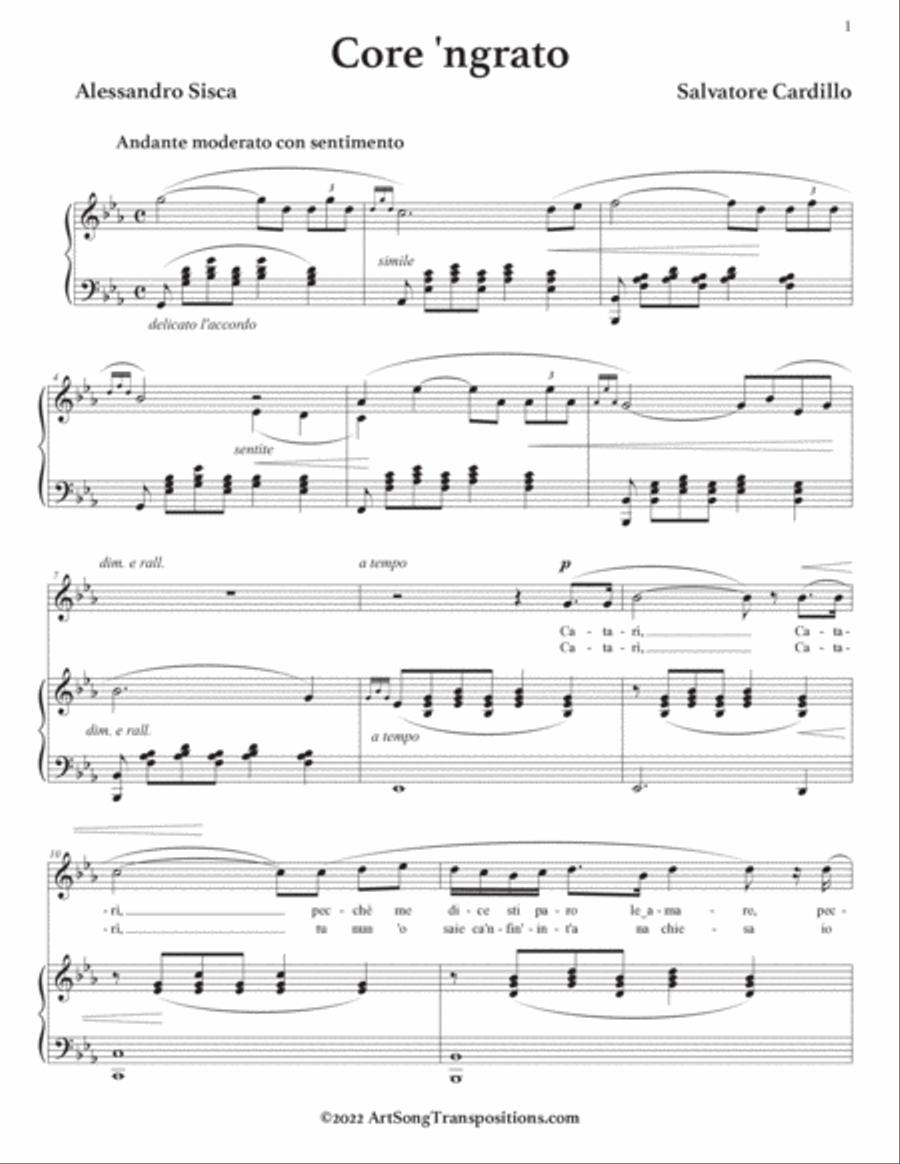 CARDILLO: Core 'ngrato (transposed to E-flat major) Voice scores gallery preview page 2