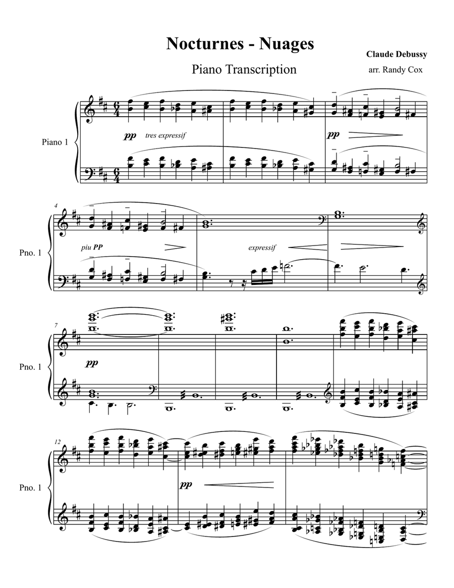 Debussy - Nocturnes: #1 Nuages (piano transcription) Piano Solo scores gallery preview page 1
