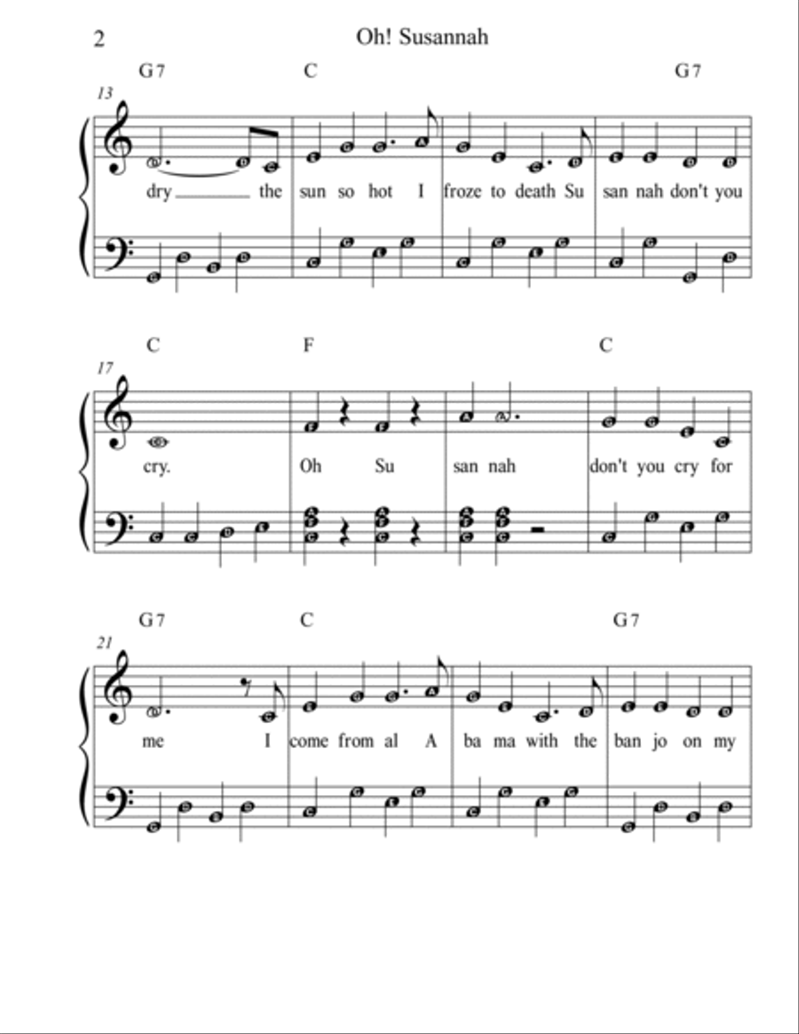 Oh Susannah Piano, Vocal, Guitar scores gallery preview page 2