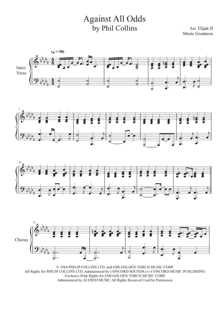 Against All Odds (take A Look At Me Now) Piano Solo scores gallery preview page 1