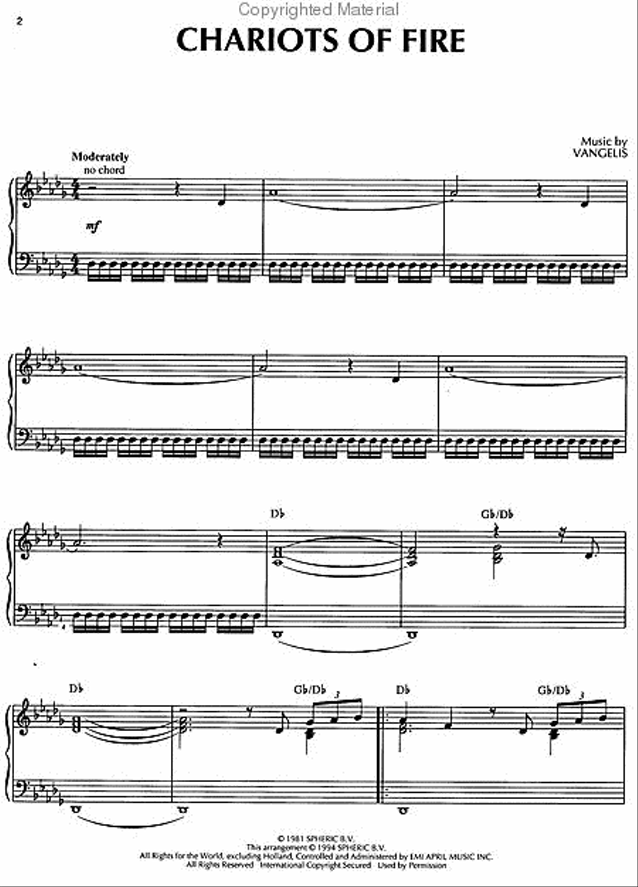 Chariots of Fire Piano Solo scores gallery preview page 2