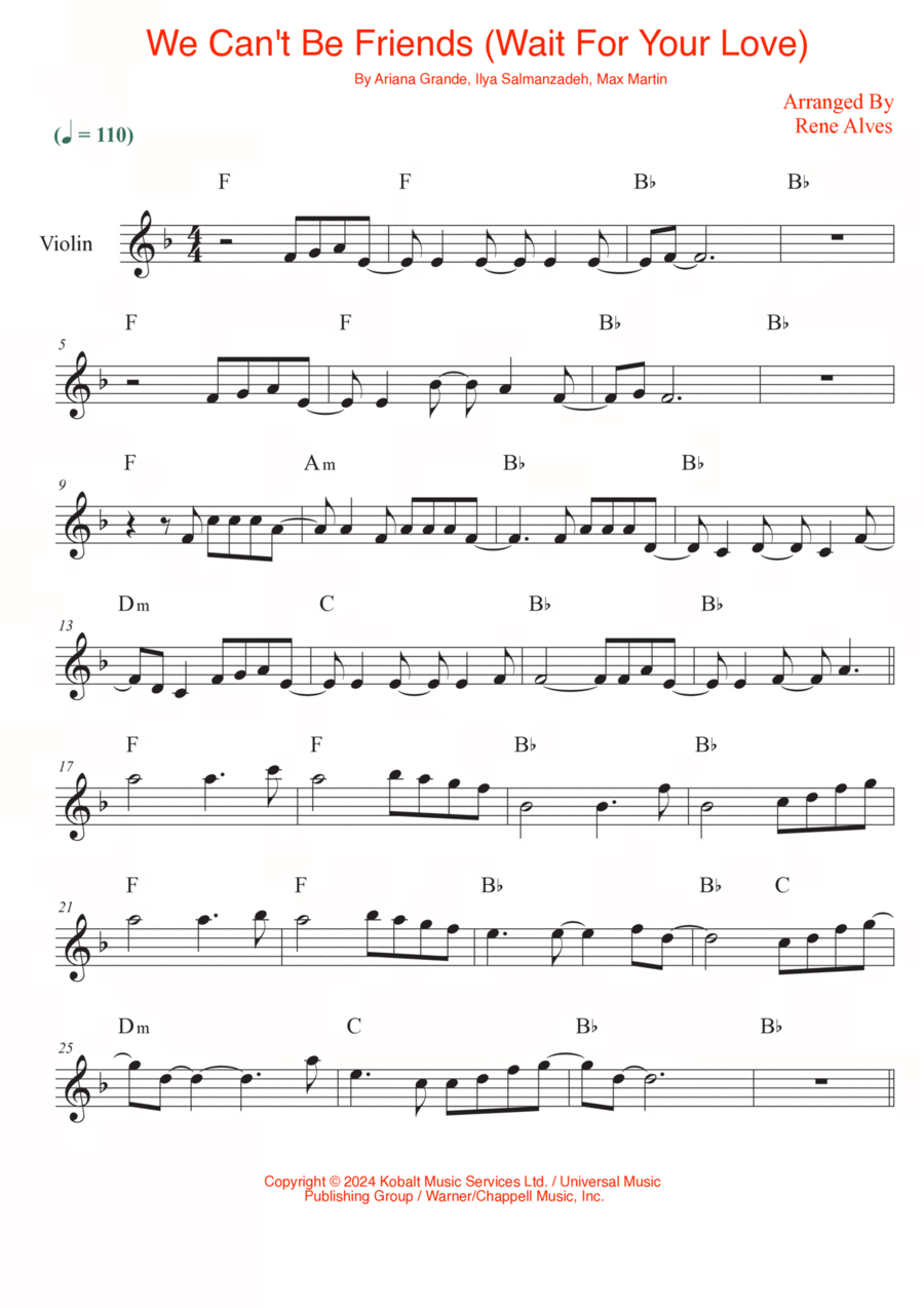 We Can't Be Friends (Wait For Your Love) Violin Solo scores gallery preview page 1
