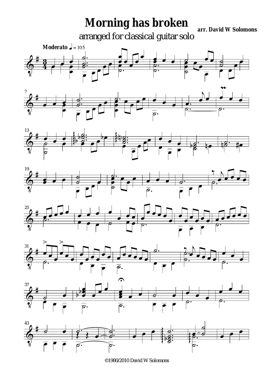 Variations on Morning has broken (Bunessan) for guitar solo Acoustic Guitar scores gallery preview page 1