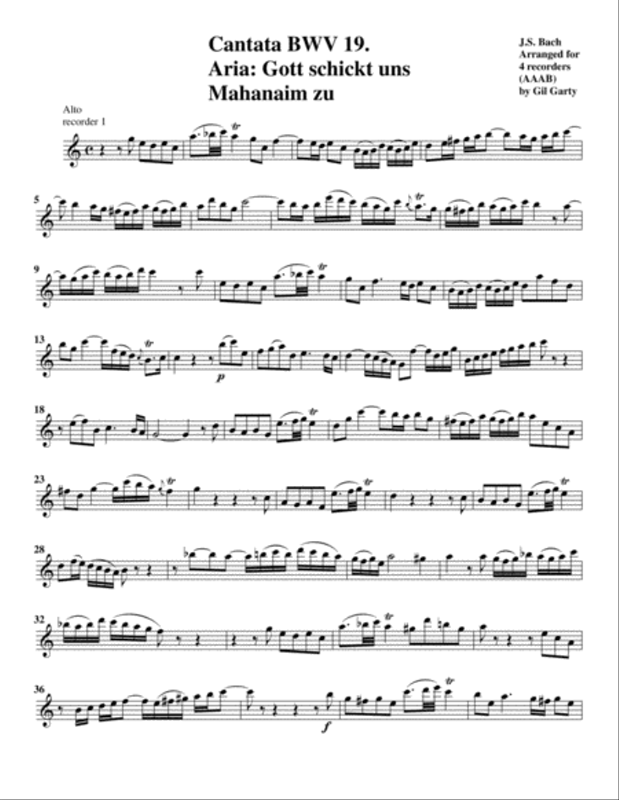 Aria: Gott schickt uns Mahanaim zu from Cantata BWV 19 (arrangement for 4 recorders) Recorder scores gallery preview page 5