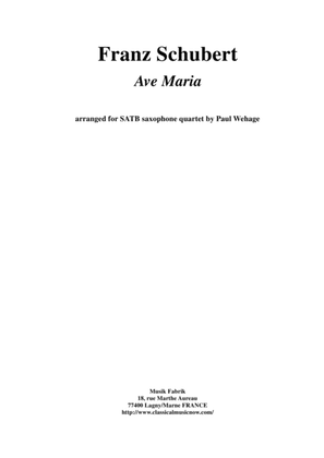 Book cover for Franz Schubert: Ave Maria, arranged for SATB saxophone quartet