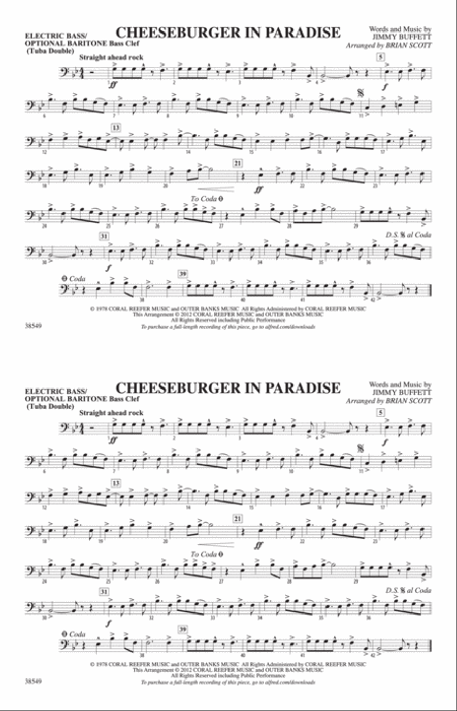 Cheeseburger in Paradise: Electric Bass Marching Band scores gallery preview page 1