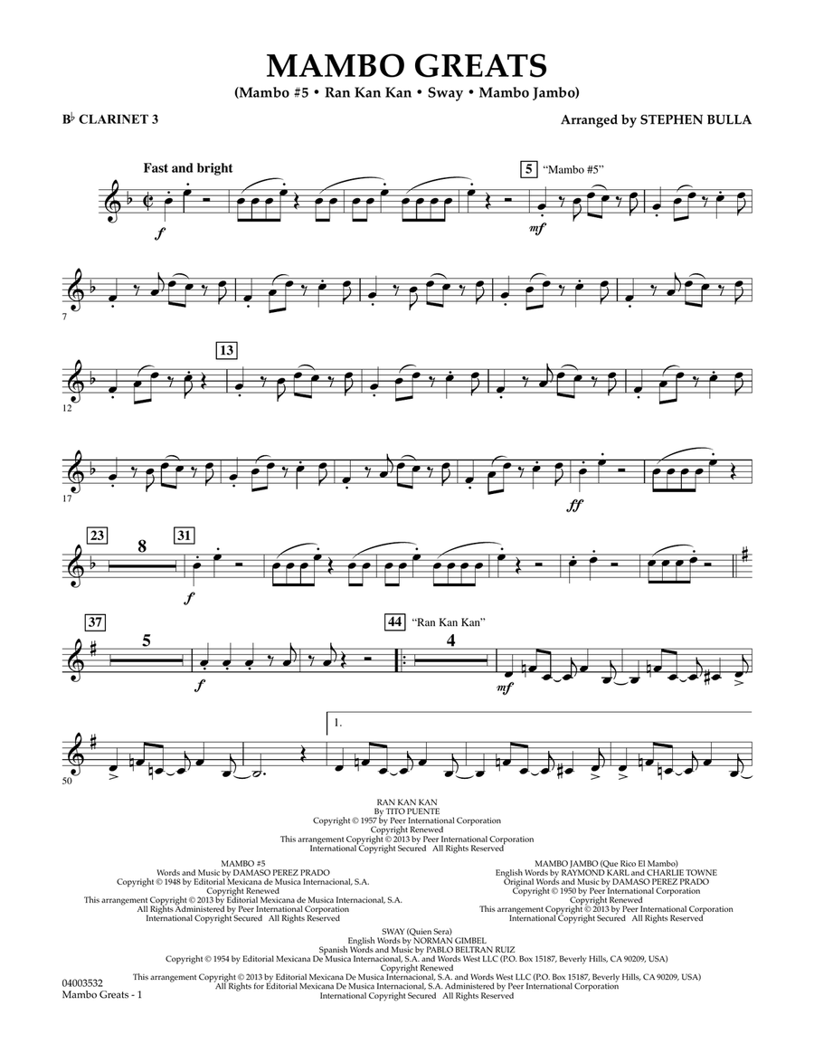 Mambo Greats - Bb Clarinet 3 Concert Band scores gallery preview page 1