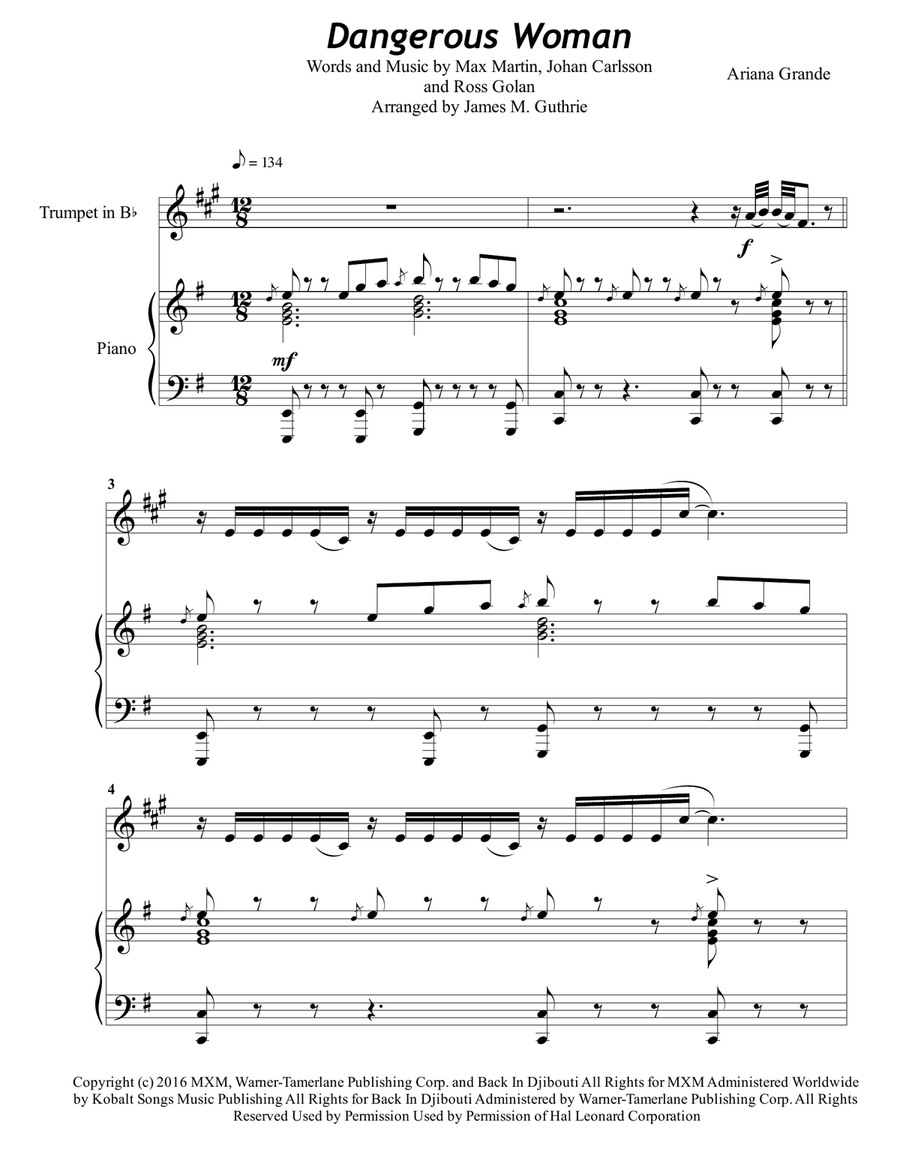 Dangerous Woman B-Flat Trumpet scores gallery preview page 1