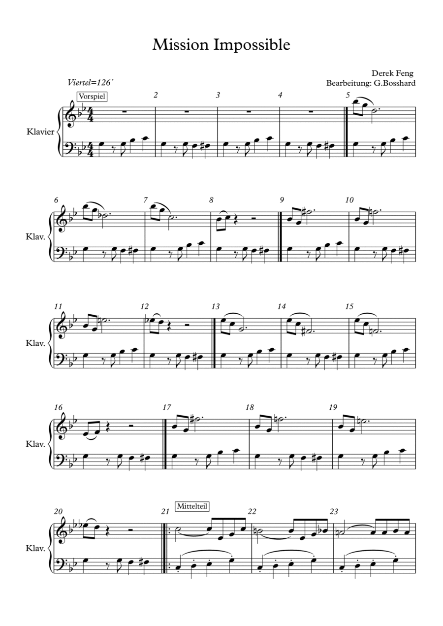 Mission: Impossible Theme (Mission Accomplished) Piano Solo scores gallery preview page 1