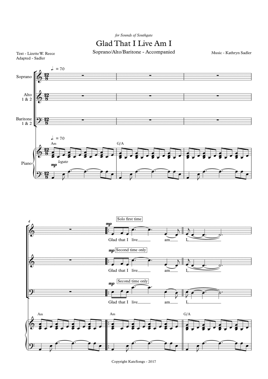Glad That I Live Am I 3-Part scores gallery preview page 1