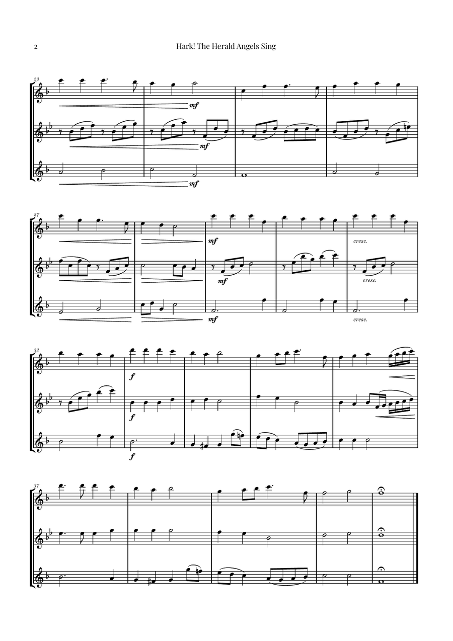 Hark! The Herald Angels Sing Trio Arrangement | Christmas Carol Sheet Music Woodwind Trio scores gallery preview page 2