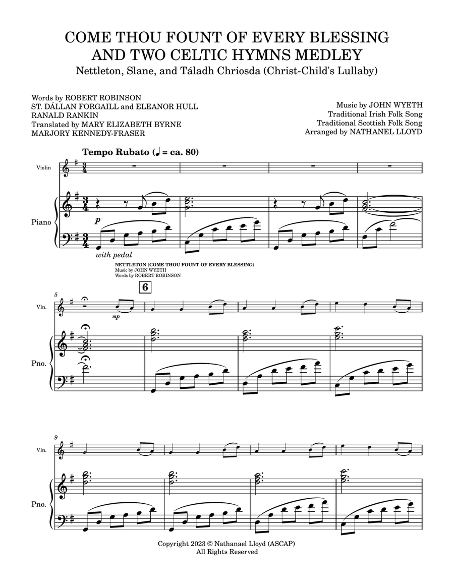 Come Thou Fount of Every Blessing and Two Celtic Hymns Medley—Nettleton, Slane, and Táladh Chriosda Violin Solo scores gallery preview page 3