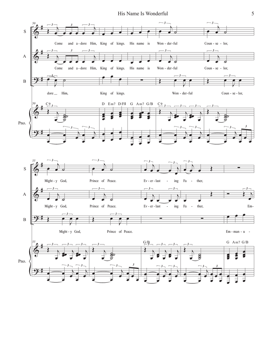 His Name Is Wonderful Piano, Vocal scores gallery preview page 5
