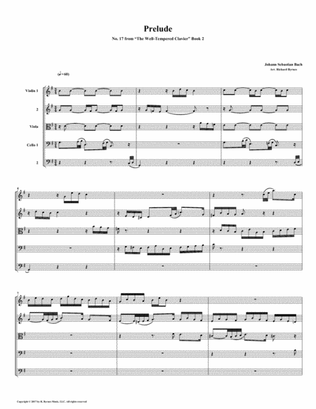 Prelude 17 from Well-Tempered Clavier, Book 2 (String Quintet)