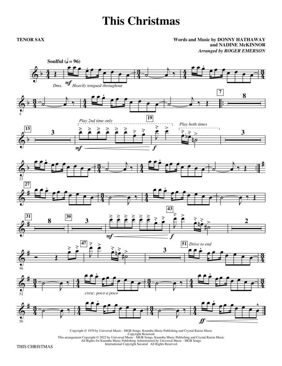 This Christmas (arr. Roger Emerson) - Bb Tenor Saxophone Choir scores gallery preview page 1