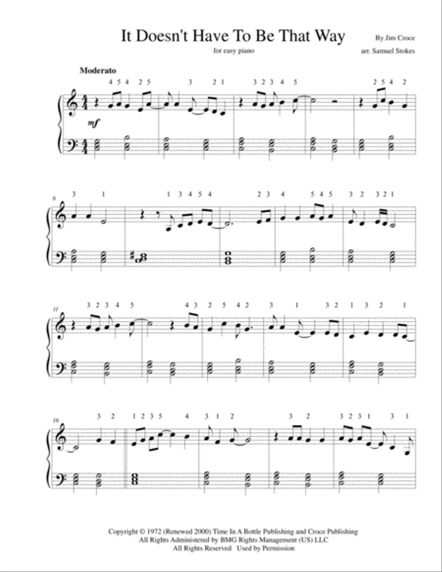 It Doesn't Have To Be That Way Easy Piano scores gallery preview page 1