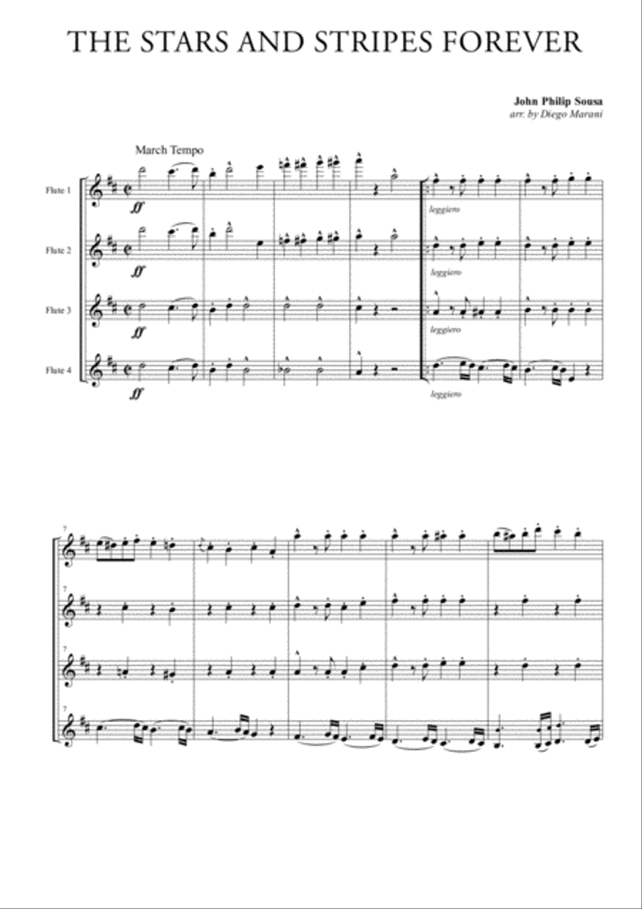 The Stars and Stripes Forever for Flute Quartet Flute Quartet scores gallery preview page 1
