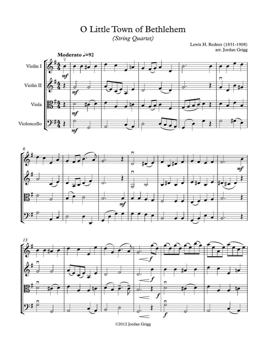 O Little Town of Bethlehem (String Quartet) String Quartet scores gallery preview page 1