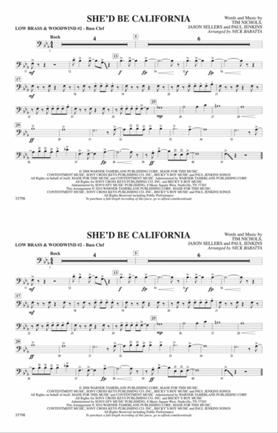 She'd Be California: Low Brass & Woodwinds #2 - Bass Clef Marching Band scores gallery preview page 1