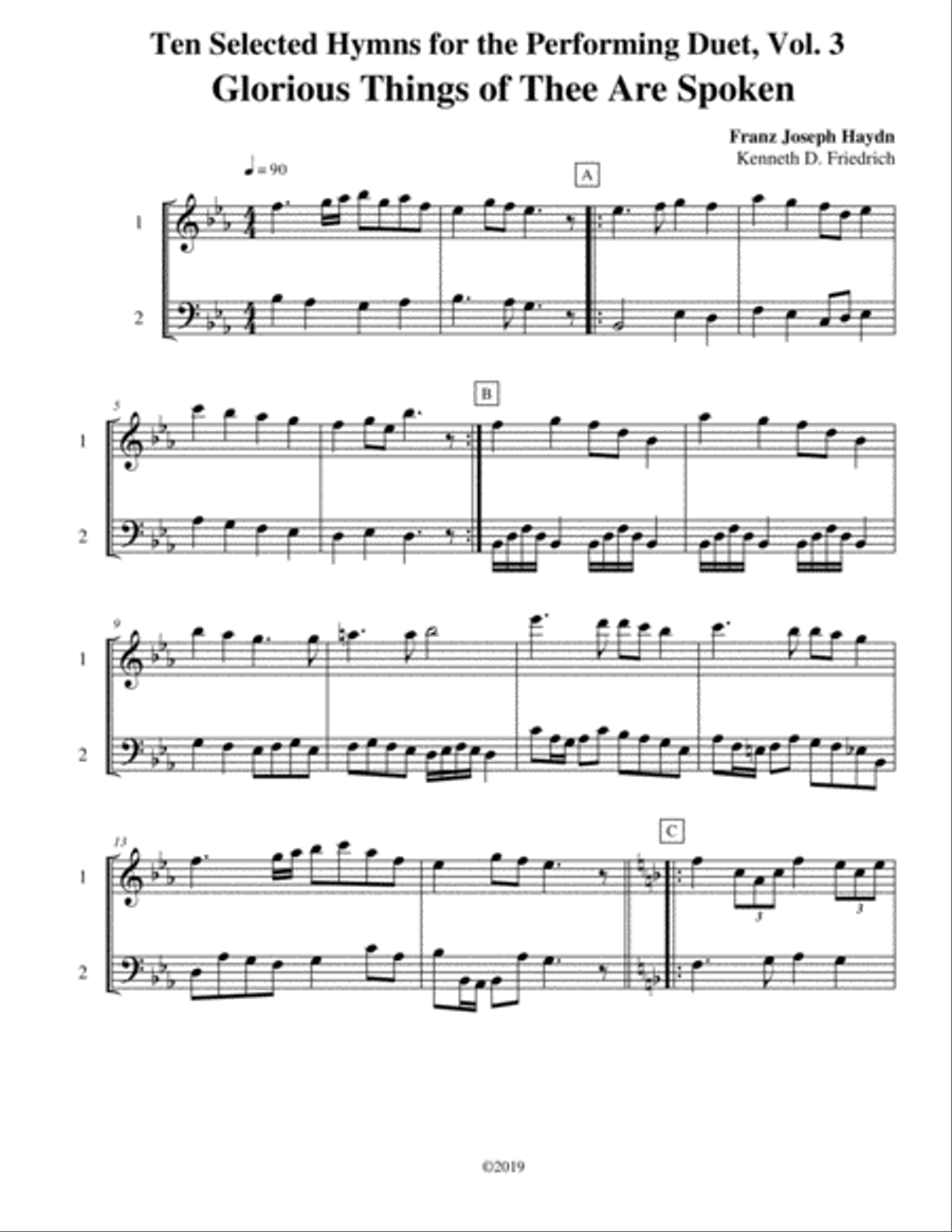 Ten Selected Hymns for the Performing Duet, Vol. 3 - violin and cello String Duet scores gallery preview page 1