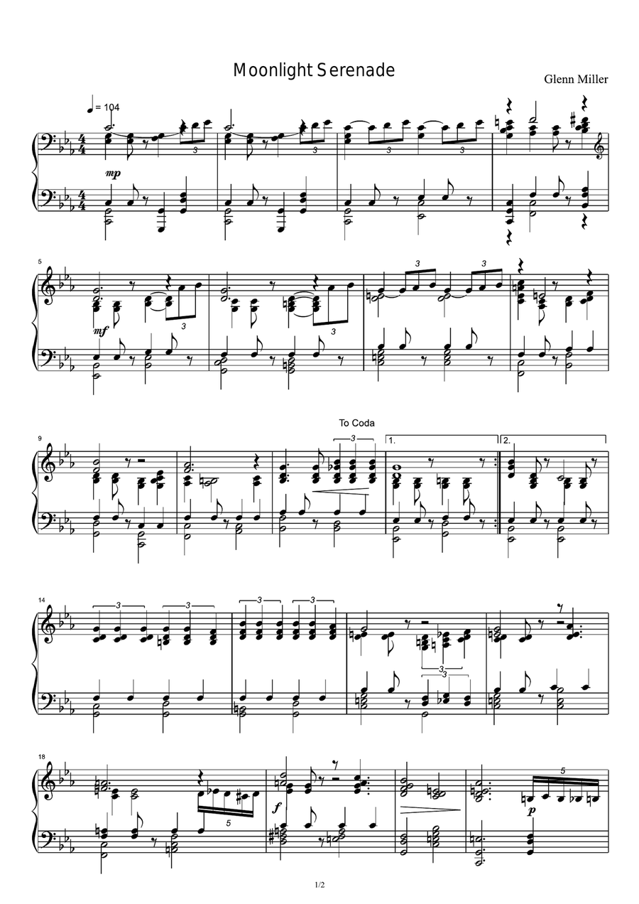 Moonlight Serenade Piano Solo scores gallery preview page 1