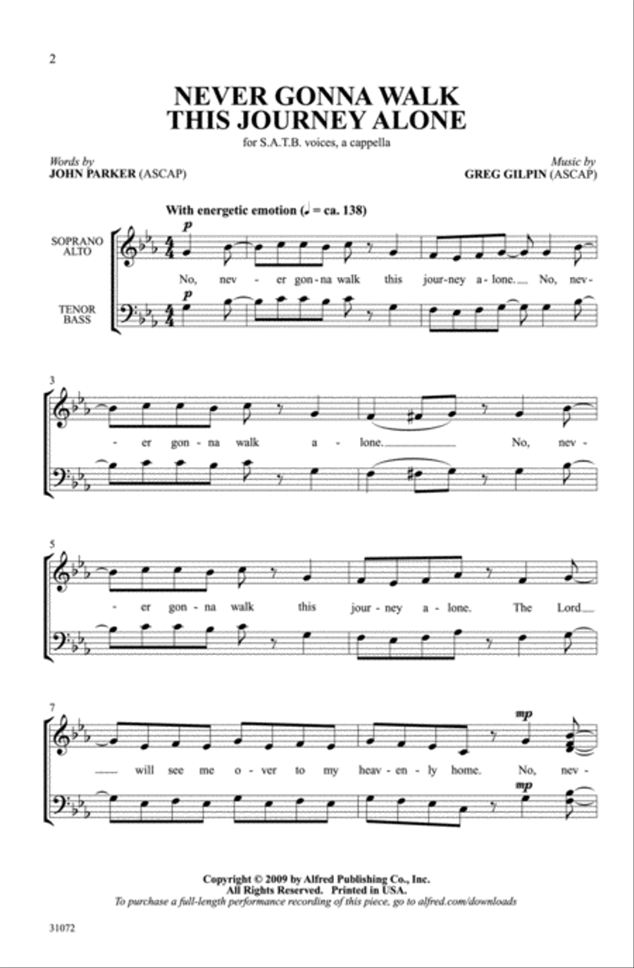 Never Gonna Walk This Journey Alone 4-Part scores gallery preview page 2