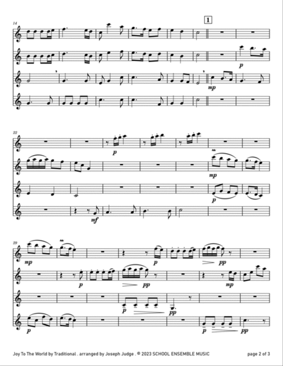 Joy To The World for Clarinet Quartet in Schools Clarinet Quartet scores gallery preview page 2