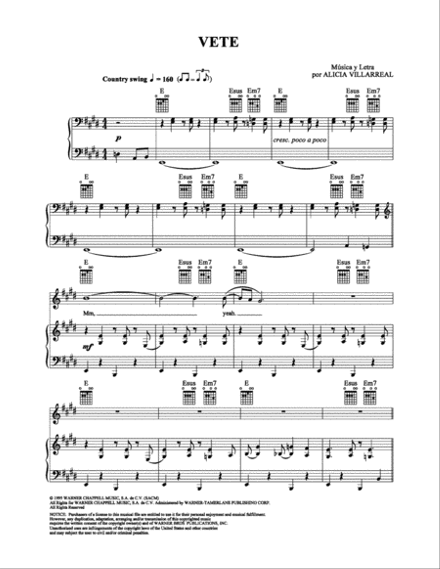 Vete Vete Piano, Vocal, Guitar scores gallery preview page 1