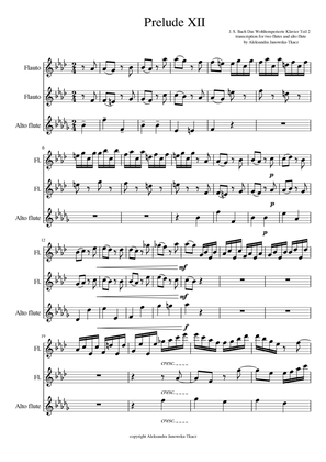 Prelude XII, Das Wohltemperierte klavier vol. 2, arrangement for 2 flutes and alto flute