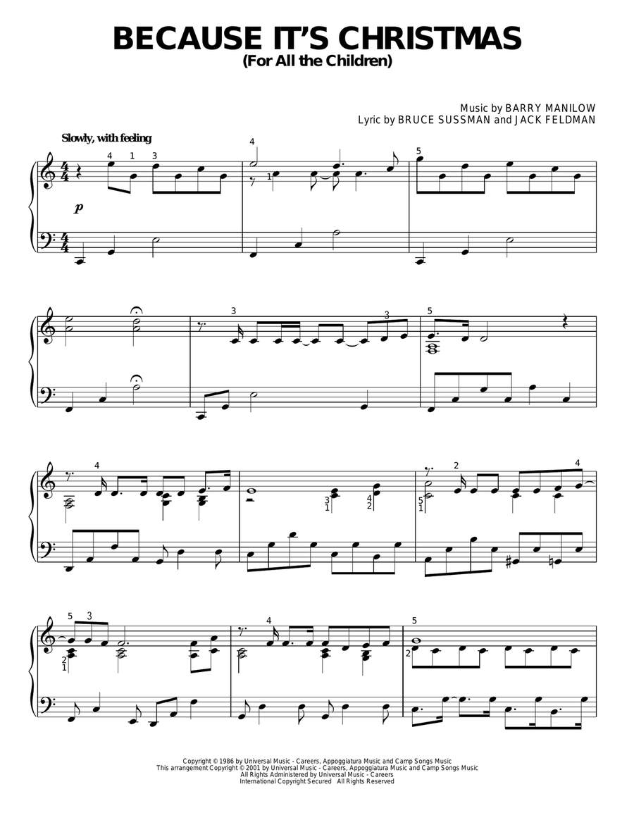 Because It's Christmas (For All The Children) Piano Solo scores gallery preview page 1