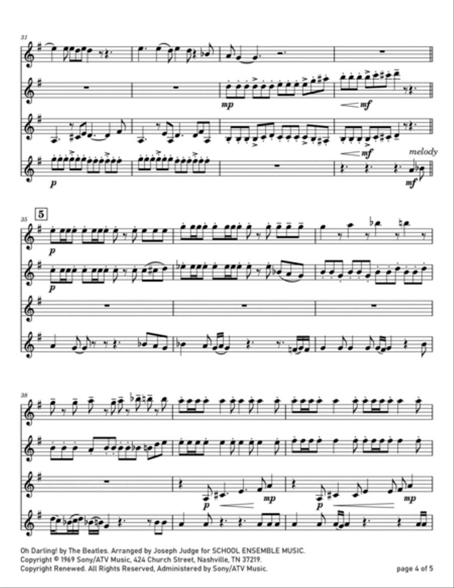 Oh! Darling Clarinet Quartet scores gallery preview page 4