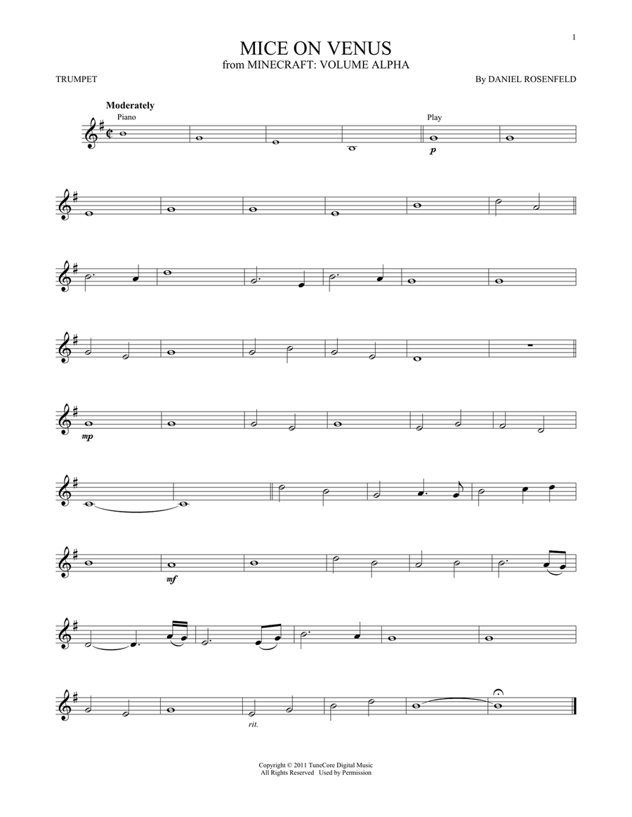 Mice On Venus (from Minecraft) Trumpet Solo scores gallery preview page 1