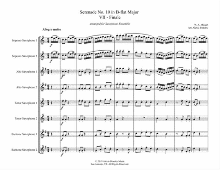 Serenade for Winds, K. 361 for Saxophone Ensemble Woodwind Quartet scores gallery preview page 2