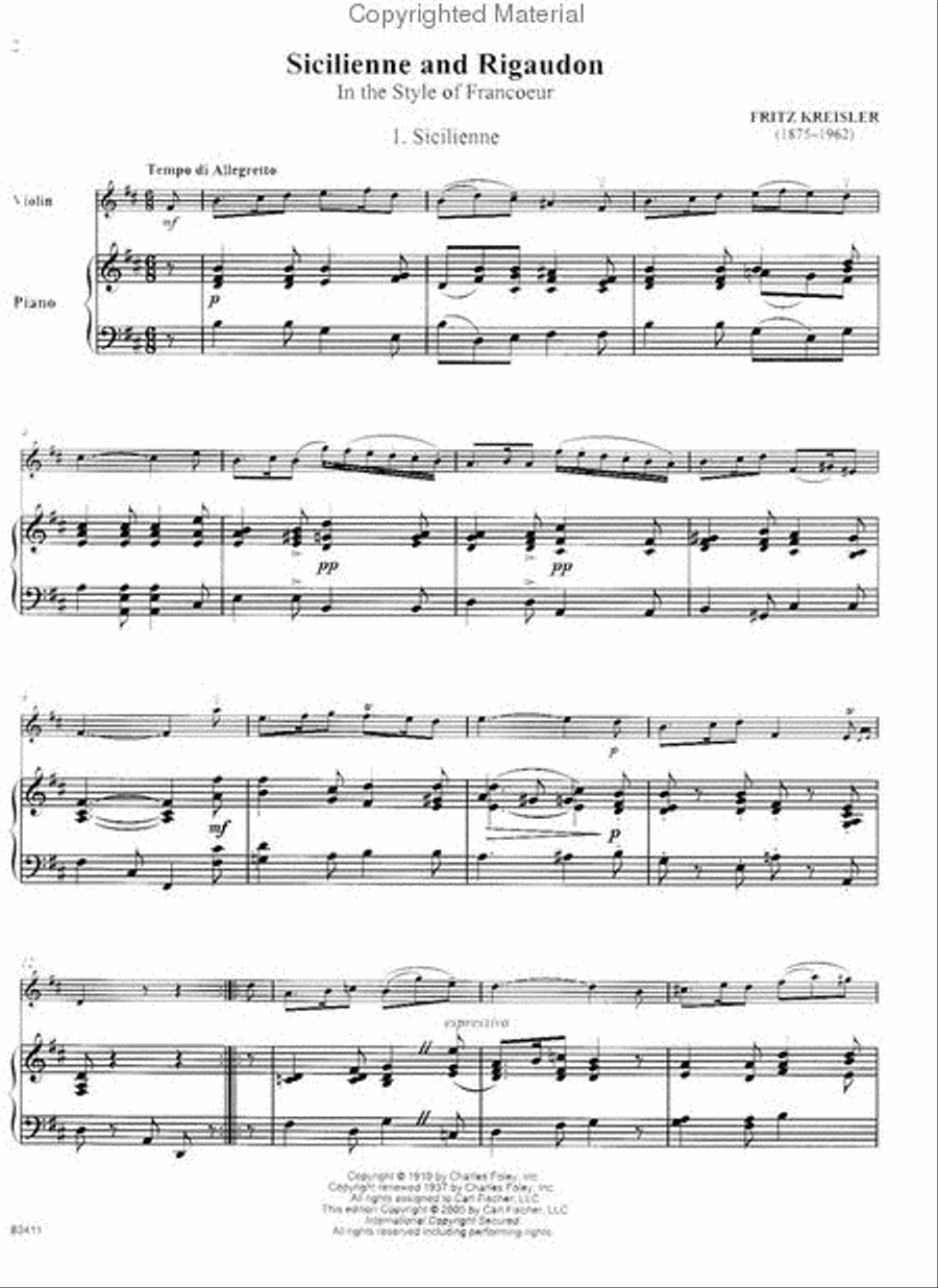Sicilienne And Rigaudon Violin Solo scores gallery preview page 2