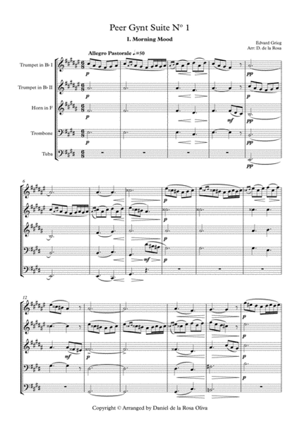 Peer Gynt Suite Nº1 - E. Grieg - For Brass Quintet (Full Score and Parts image number null