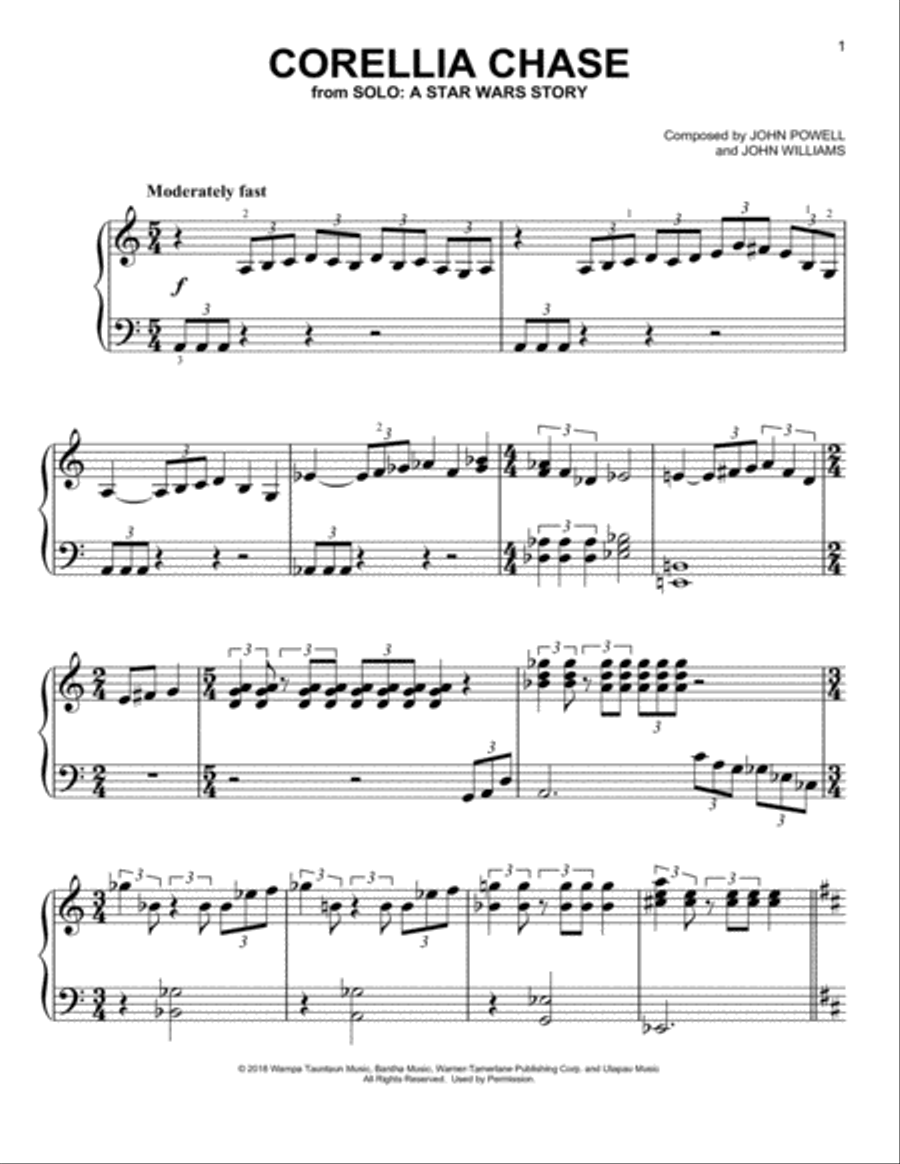 Corellia Chase (from Solo: A Star Wars Story) Easy Piano scores gallery preview page 1