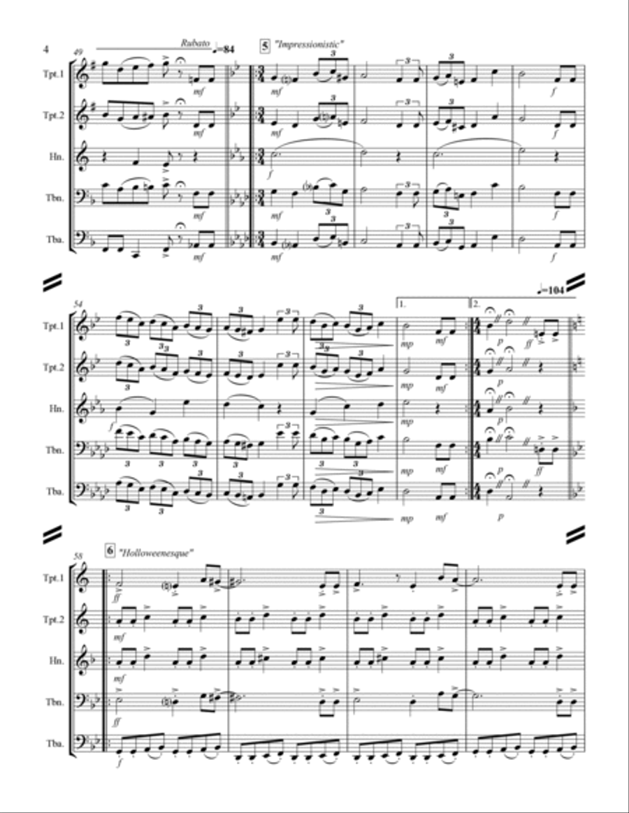 Happy Birthday and Stylistic Variations (for Brass Quintet) Brass Quintet scores gallery preview page 5