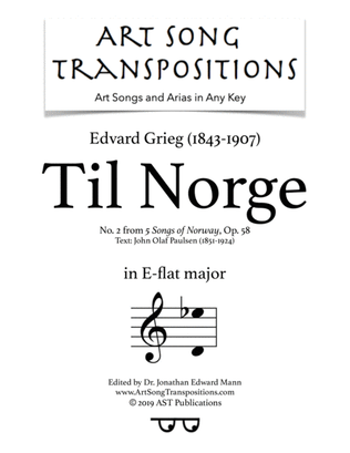 Book cover for GRIEG: Til Norge, Op. 58 no. 2 (transposed to E-flat major)