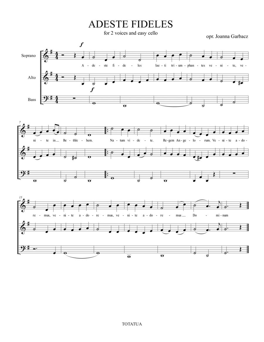 Adeste fideles for 2 voices and easy cello 2-Part scores gallery preview page 1
