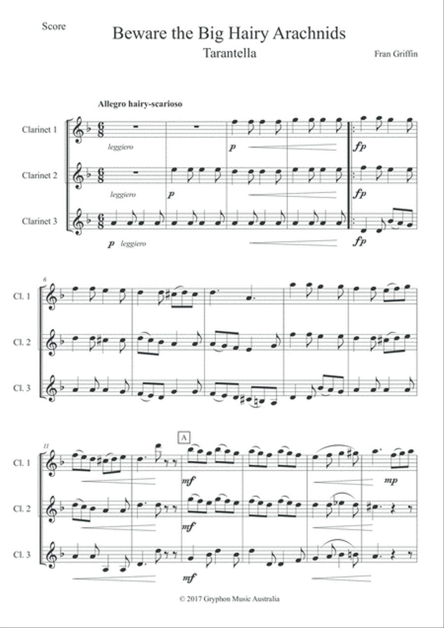 Beware the Big Hairy Arachnids for Clarinet Trio Clarinet Trio scores gallery preview page 2