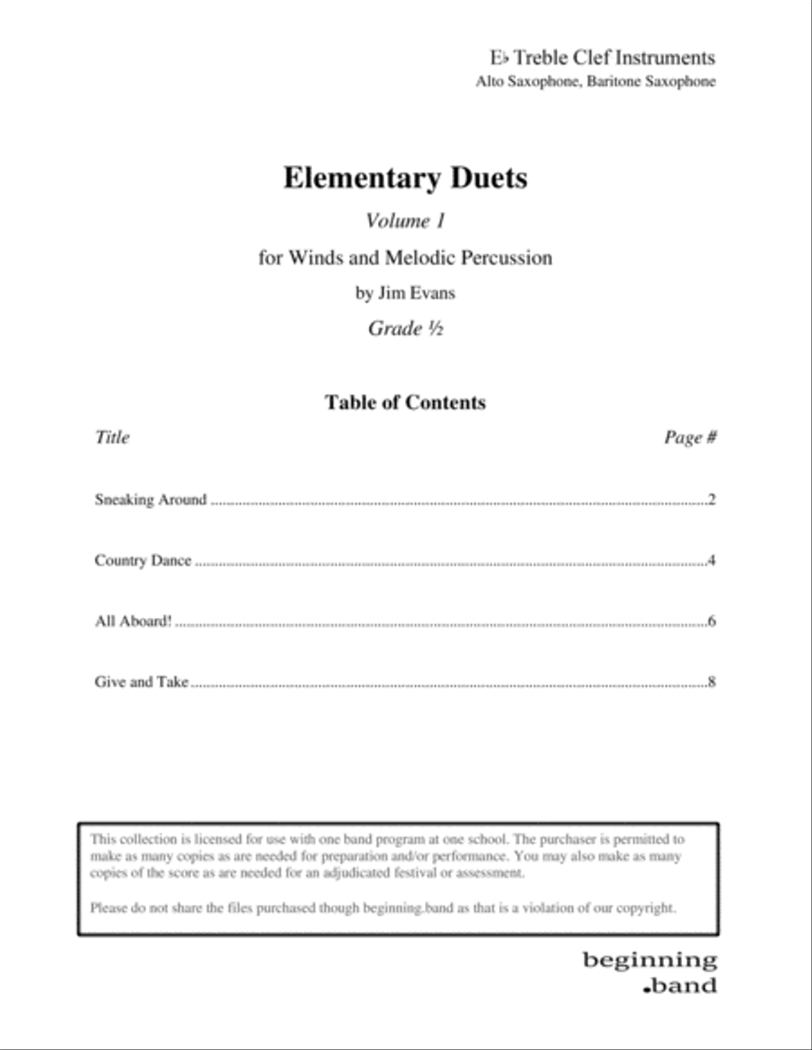 Elementary Duets, Volume 1, for Alto/Baritone Saxophone Woodwind Duet scores gallery preview page 1