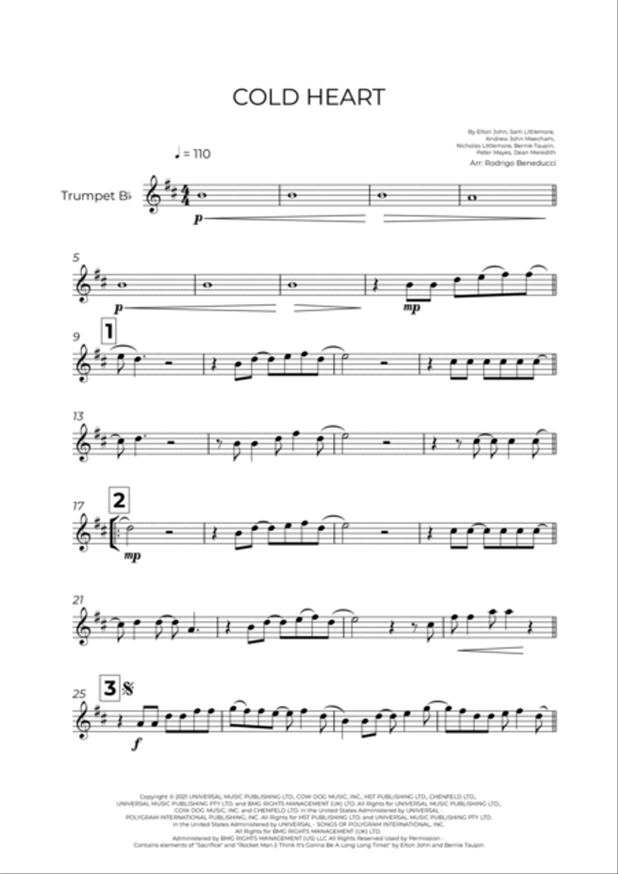 Cold Heart (pnau Remix) B-Flat Trumpet scores gallery preview page 2