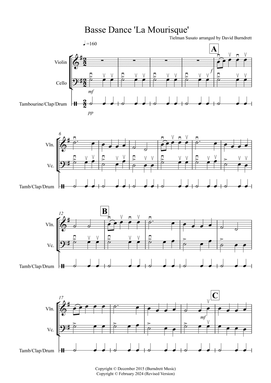 Basse Dance by Susato for Violin and Cello Duet String Duet scores gallery preview page 1
