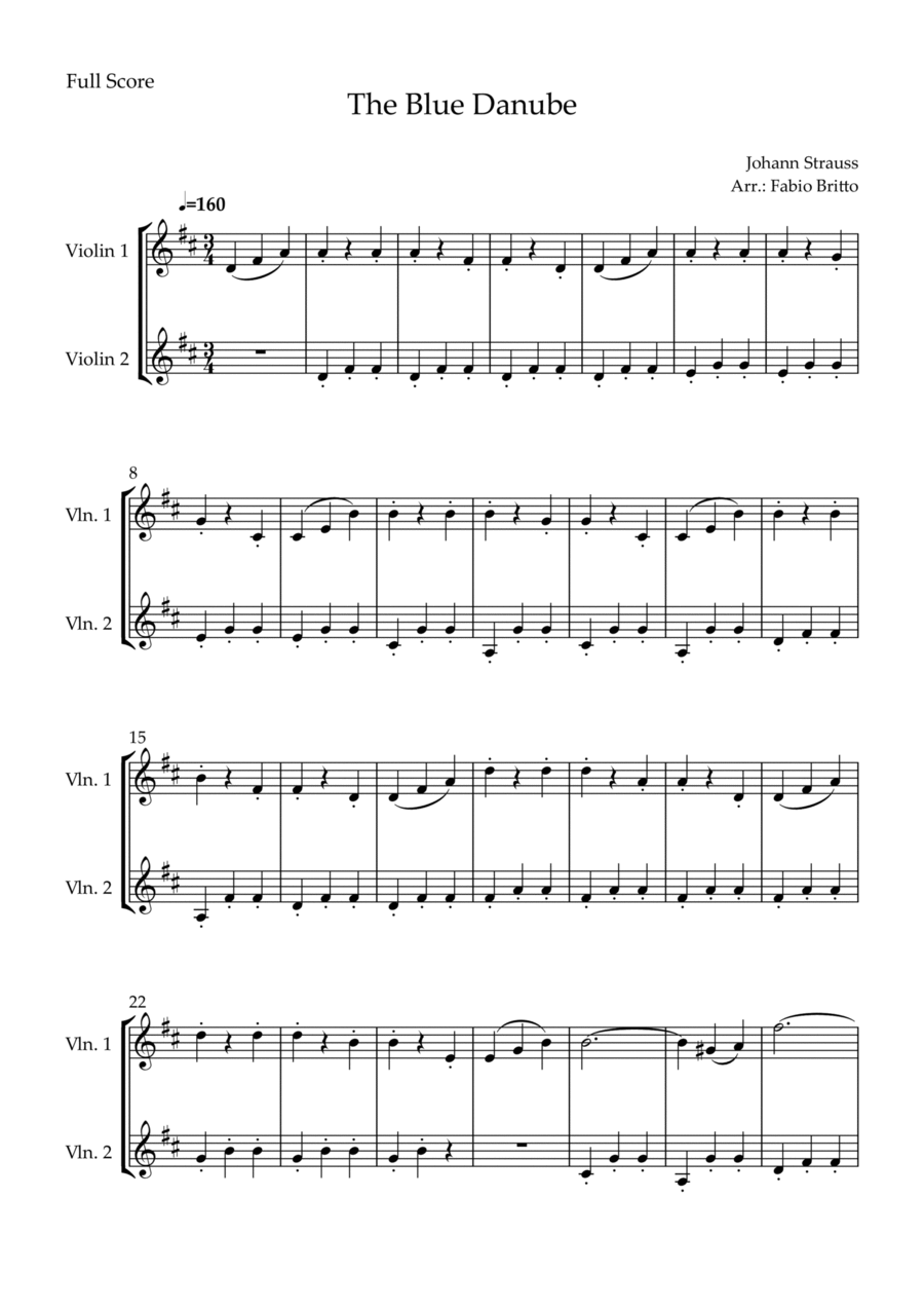 Blue Danube (Waltz by Johann Strauss) for Violin Duo Blue Danube (Waltz by Johann Strauss) for Violin Duo String Duet scores gallery preview page 1