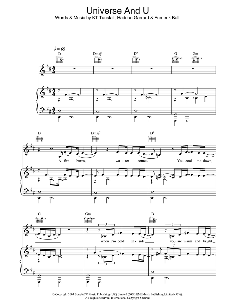 Universe & U Piano, Vocal, Guitar scores gallery preview page 1