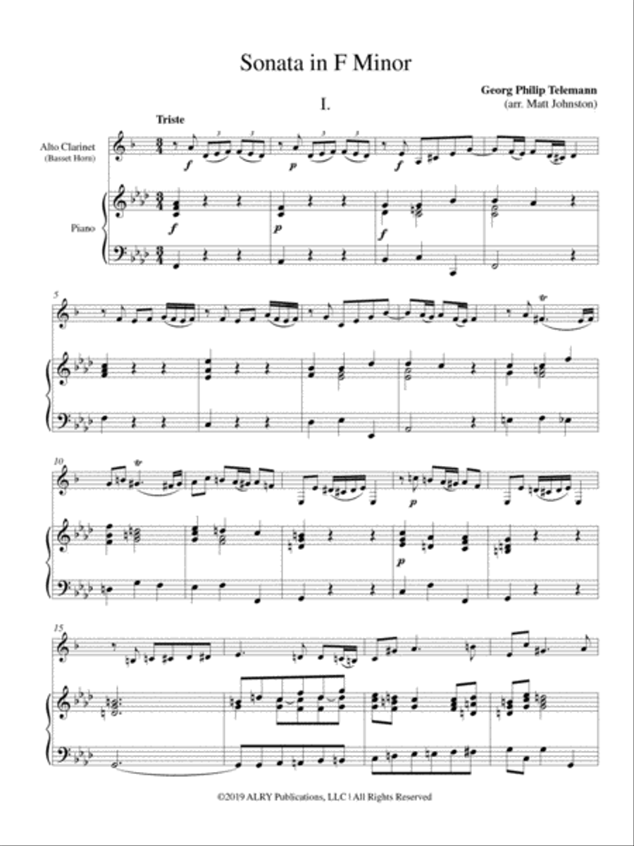 Sonata in F Minor for Alto Clarinet (or Basset Horn) and Piano Clarinet Solo scores gallery preview page 2