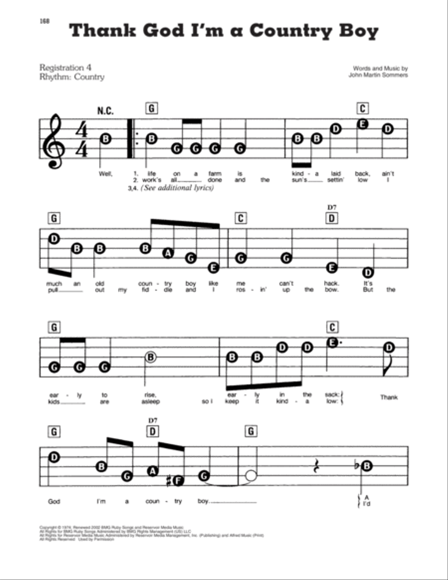 Thank God I'm A Country Boy Electronic Keyboard scores gallery preview page 1